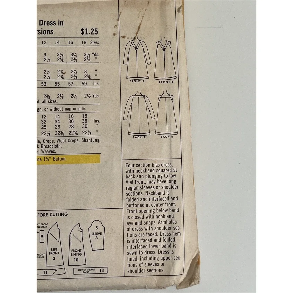 1967 Pauline Trigere McCalls N.Y. Designers Pattern Cut Complete Size 14 Bust 34